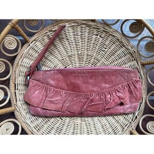 Hobo International Burgundy Leather Ruffled Wristlet Clutch Bag